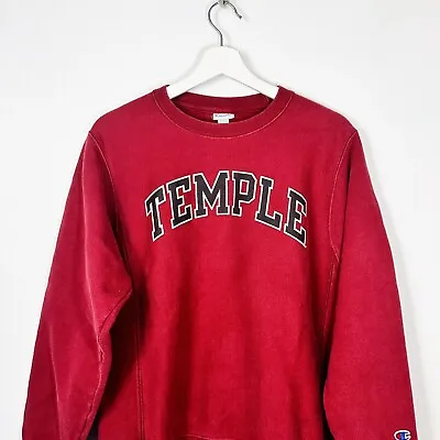 CHAMPION Reverse Weave S Small Vintage Sweatshirt Temple University Red • $29.98