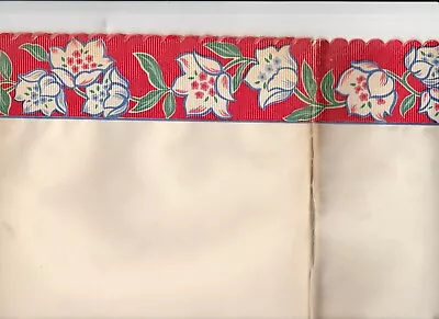 Vtg 1950s Royledge Kitchen Shelf Paper 9 Ft Unused Red W Stylized White Flowers • $22