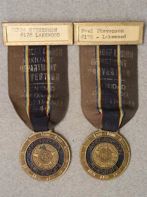 3614 - American Legion Membership Medals 1943 Colorado Convention - H & She Pair • $21.95