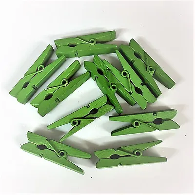 10 Wooden Mini Pegs 35mm In Length 10mm Thick - Green Colour • £3