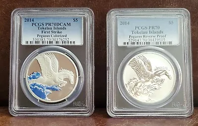 2014 PCGS PF 70 TOKELAU ISLANDS (2 Coin Set) 2oz Silver $5  PEGASUS   • $500