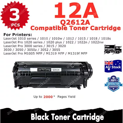 3x Non-OEM Q2612A 12A Toner Cartridge For HP LaserJet 1020 1012 M1005 3055 1018 • $34.70