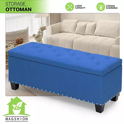 42  Navy Blue Lift Top Storage Ottoman Bench Upholstered Tufted Footrest Stool • $93.99