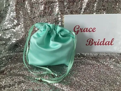 £5.99 • Buy PEPPERMINT SATIN DOLLY BAG BRIDAL BRIDESMAID FLOWER GIRL  **free Swatches***