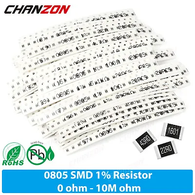 100pcs SMD SMT 0805 Resistor 1/8W Watt 1% Resistance Assorted Kit 0 Ohm-10M Ohm • $3.39