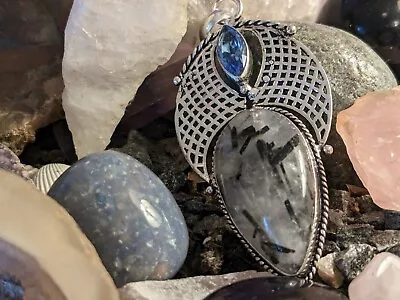 Black Rutilated Quartz & Topaz For Depression Dissolve Negative Energy Wicca 925 • $25.41