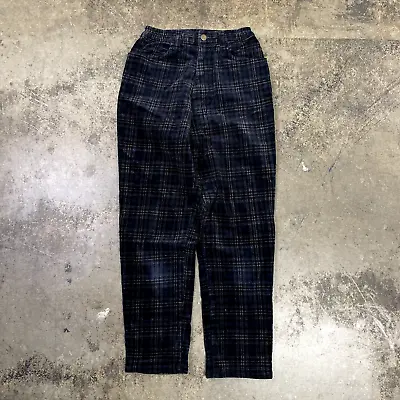 Jumbo Cord Checkered Trousers Vintage 90s Straight Leg Pants Navy Womens 24“ • £20