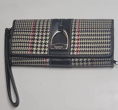 Chaps Ralph Lauren Houndstooth Plaid Womens Wallet Wristlet Zippered Black Red • $25