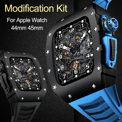 Metal Case RM Luxury For Apple Watch 8 7 6 5 Mod Kit 45/44mm Rubber Sport Band • $59.99