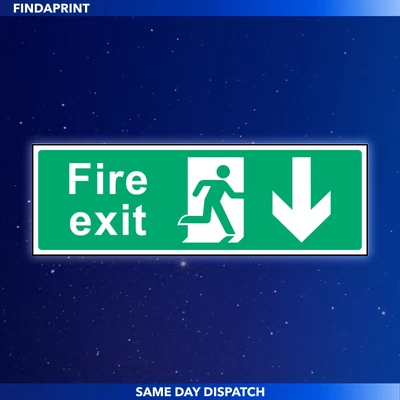£0.99 • Buy Fire Exit Down Sign - Emergency Escape Sticker- ALL SIZES & MATERIALS - EMER0008
