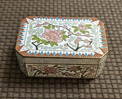 Vintage Cloisonne Trinket Pill Box Cherry Blossoms • $12.99