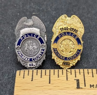 2 Mini-Badge Pins Fairfax County Virginia Gold Silver Police 1940-1990 Vintage • $40