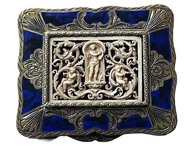 Antique Enamel Compact 800 Silver Carved Celluloid Cherubs Italian Art Nouveau • $475