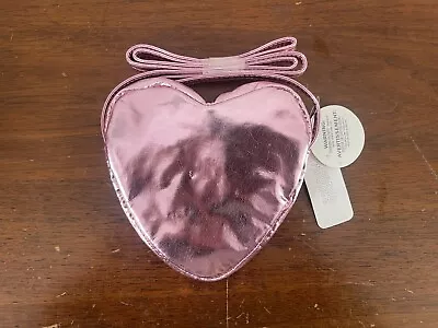 Gymboree Kids Girls Shiny Metallic Pink Heart Shaped Zip Bag With Strap 5.5  H • $17.49