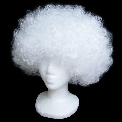 Economy White Afro Wig ~ HALLOWEEN 60s 70s DISCO CLOWN COSTUME PARTY CURLY FRO • $5.95