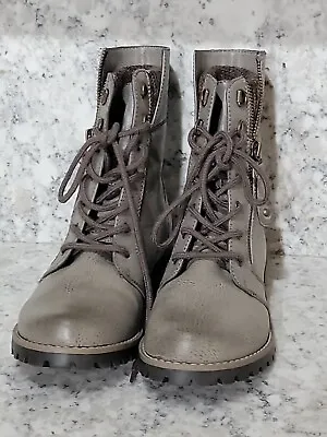 BONGO Women's Elaine Leather Look Combat Lace Up Boots Gray/Taupe 8M • $22.75