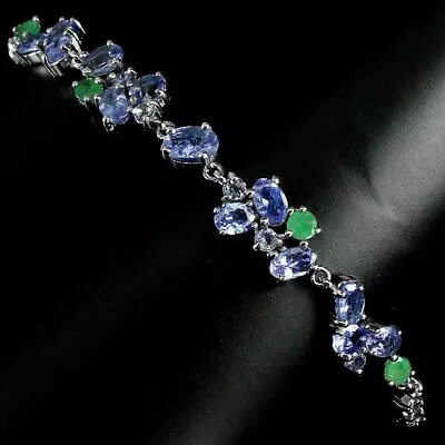 Bracelet Tanzanite Emerald Genuine Mined Gems Soid Sterling Silver 7 1/2 To 9 In • £109.99