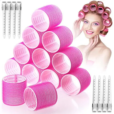 12xJumbo Self Grip Hair Rollers Extra Large 60mm Bouncy Curl Salon Styling Tools • £8.83