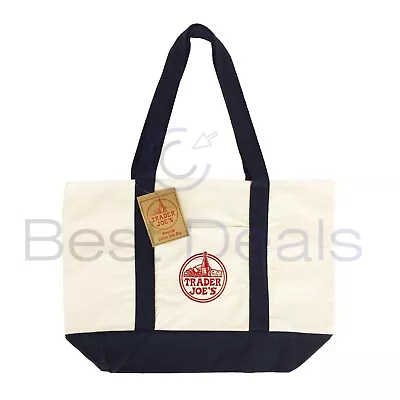 NEW Trader Joe's Reusable Canvas Eco Tote Blue Heavy Duty Grocery Shopping Bag • $15.89