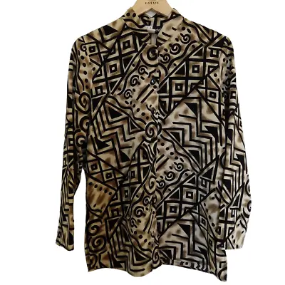 Geo Abstract Print New Wave Nehru Collar  Blouse Shirt Retro '80s Style The Mess • £7.78