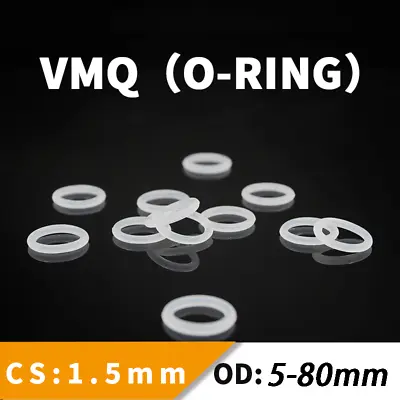 VMQ O-Ring 1.5mm Cross Section Seal Gasket OD 5mm-80mm Food Grade Silicone White • £1.43