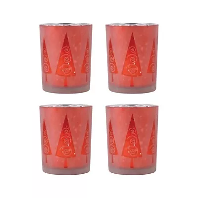 Elk Lifestyle Modern Pillar Holders Set Of 4 Frosted Red - 394577-S4 • $69.99