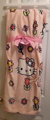 Hello Kitty Spring Easter Flowers Pink Plush Throw Blanket 50 X 70 Brand New  • $32