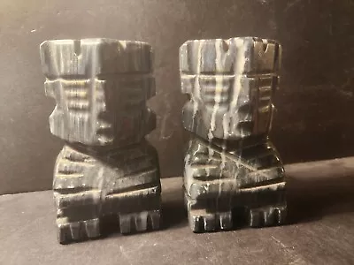 Pair AZTEC MYAN TOTEM POLE MEXICAN ONYX AGATE MARBLE BOOKENDS - Heavy  • $19.99