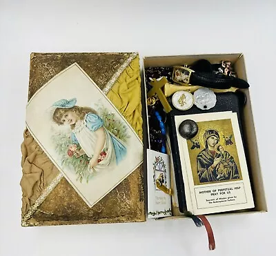 Vintage Antique Lot Of Catholic Prayer Cards Rosary’s Buttons Pins Missal Bible • $10