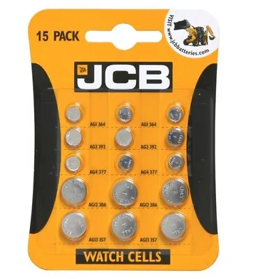 JCB Pack Of 15 Universal Round Cell Watch Battery AG1 AG3 AG4 AG12 AG13 LR • £2.79