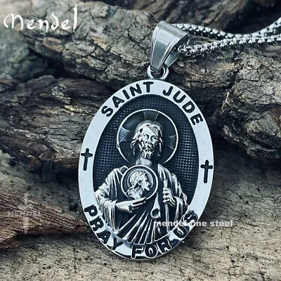 MENDEL Mens Catholic Jesus Christ St Saint Jude Pendant Necklace Stainless Steel • $13.99