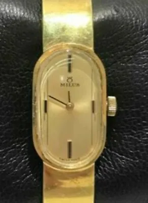Vintage Milus 17Jewel 18K Gold Plated Mechanical Swiss Made Bangle Watch • $115