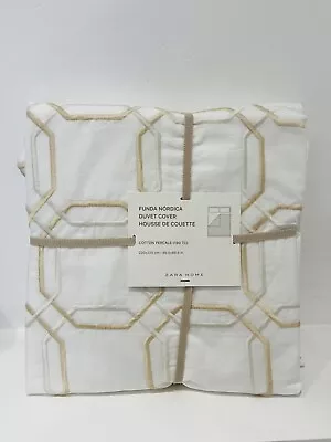 Zara Home White King Size Duvet Cover Embroidered 100% Cotton Percale • £44.10