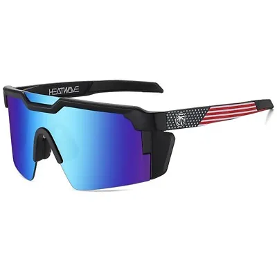 Large Shield Rimless Sunglasses Z87 USA Flag Frame Blue Mirror Lens NEW • $42