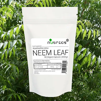 Nutrics® 100% Pure Organic NEEM LEAF 650mg X 90 Vegan Capsules Detox ImmuneBoost • £9.99