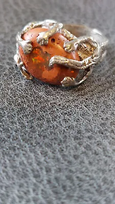 Mexican Brown Fire Opal Real Silver Dragon Ring Size 6.5 • $80.99