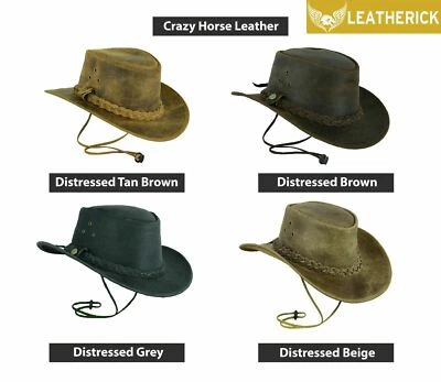 £16.99 • Buy New Australian Crazy Horse Leather Distress Cowboy Bush Hat Western Outback Hats