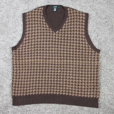 J Crew Sweater Vest Mens Extra Large Brown Geometric V-Neck Wool Rabbit Cashmere • $34.99