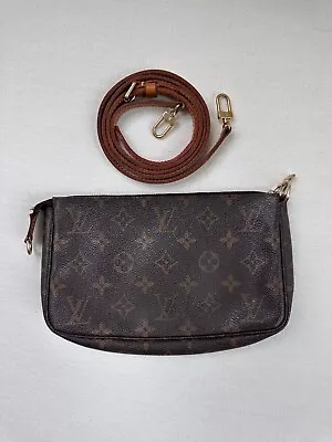 Louis Vuitton Pochette Accessiores Monogram Canvas Crossbody Bag Brown AUTHENTIC • $649