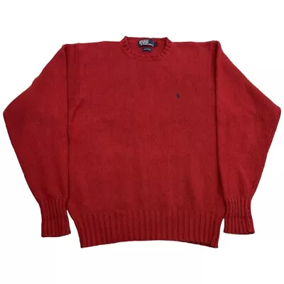 Vintage Polo Ralph Lauren Sweater Men’s L Red 90s Knitted Pony Round Neck Cotton • $18.95