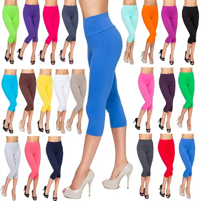 £7.99 • Buy Ladies Casual Cropped Leggings Comfy High Waist Cotton Size 8-22 3/4 Pants LWP34
