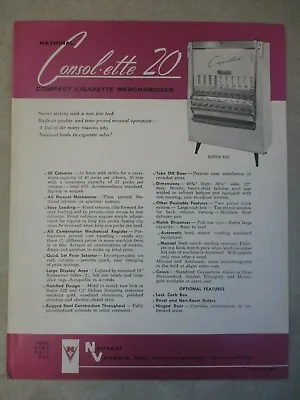 Vintage National Consolette 20 Cigarette Vending Machine Salesman Flyer • $9.99