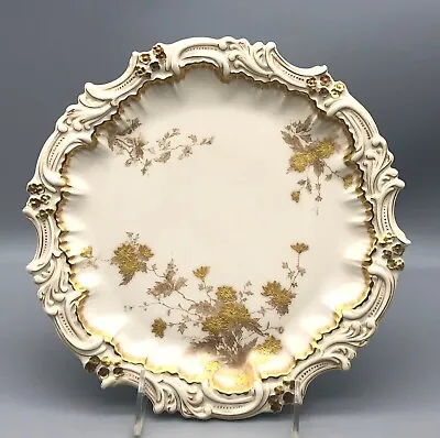 Antique T&V Limoges Porcelain Raised Gold Flowers Rococo Wave Decorative Plate • $33.81