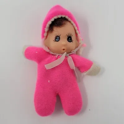 1970s Vintage Baby Mini Matchbox Bean Bag Baby Doll Painted Face Pink Clothes • $12