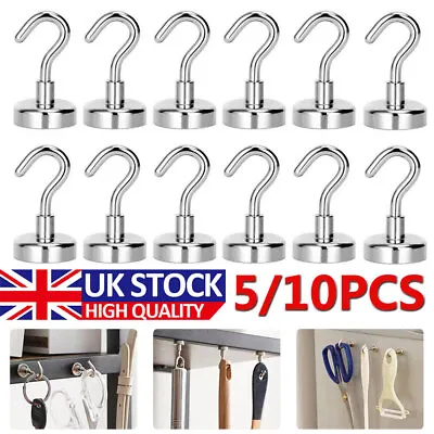 10Pack Magnetic Hooks Strong Magnet Hanger Hold Neodymium Hook Heavy Duty Set UK • £3.29
