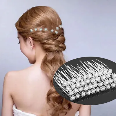 20 40pc Pearl Flower Diamante Crystal Hair Pins Clips Prom Wedding Bridal Party • £4.89