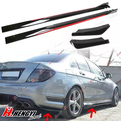 For 08-14 MERCEDES W204 C250 C300 Red Trim Side Skirts + Rear Bumper Side Apron • $67.99