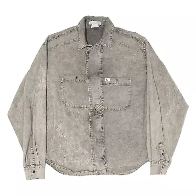 Vintage AJS Acid Wash Mens Denim Shirt Grey 90s Long Sleeve S • £11.99