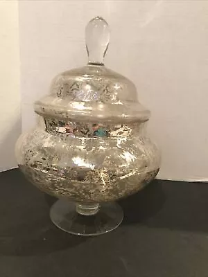 NWT Large 14  SIA Covered Mercury Glass STYLE Pedestal Bowl Dish Urn RETAILS $90 • $45