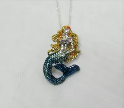 Silver Plated Colorful MERMAID Charm Necklace Summer Sea Life Beach Ocean  • $15.99